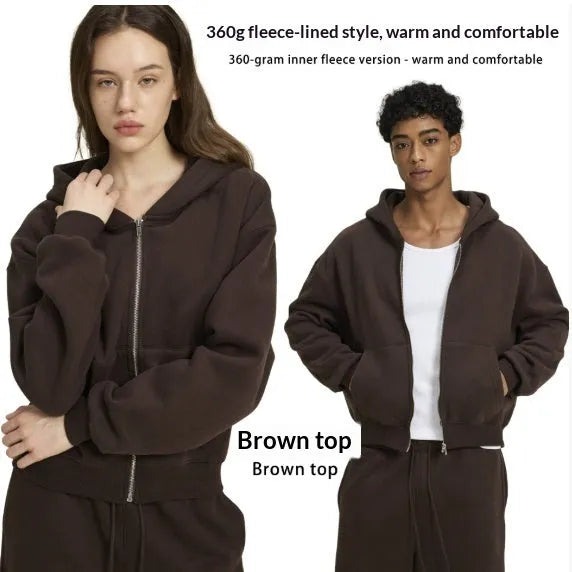 Men's loose fit hooded sweatshirt cardigan in brown or black, cotton polyester blend, sizes S-XXL