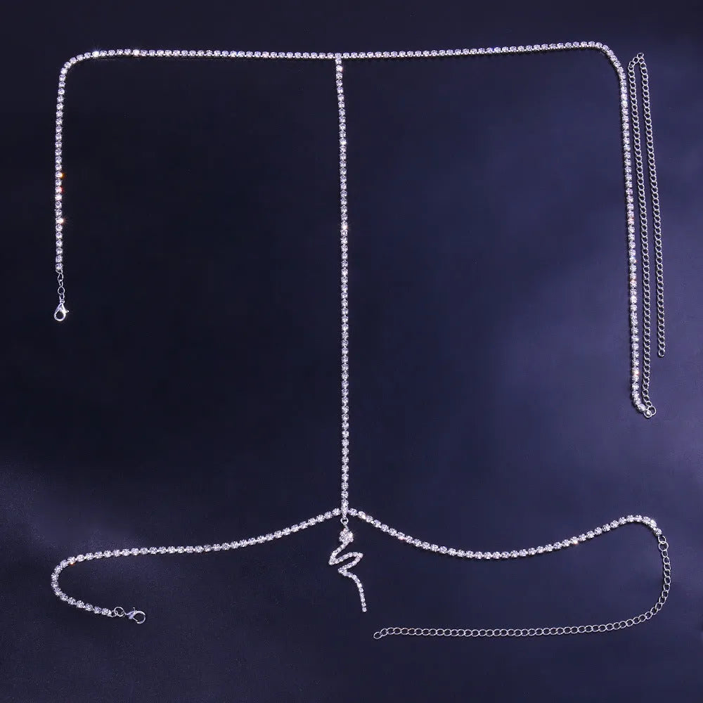 Rhinestone women's anklet leg chain with geometric mosaic in gold finish