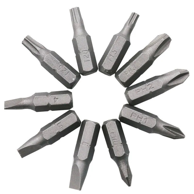 L-shaped double-headed socket wrench with 10 steel screwdriver bits for confined space fastening