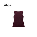 Dark red slim-fit sleeveless vest with gold buttons and a raised 3D pattern on a hanger.