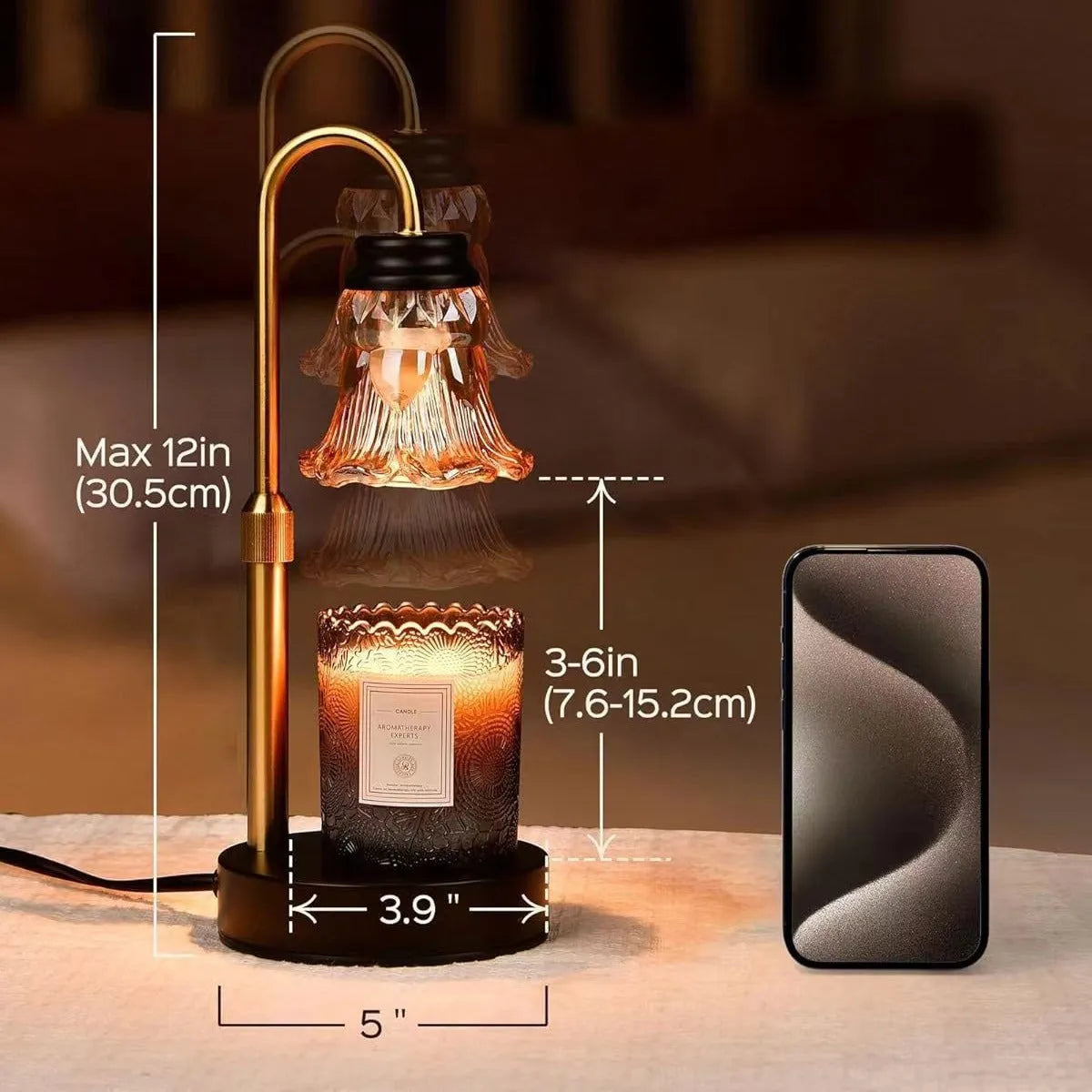 Bamboo lifting aromatherapy wax melting lamp with adjustable height mechanism