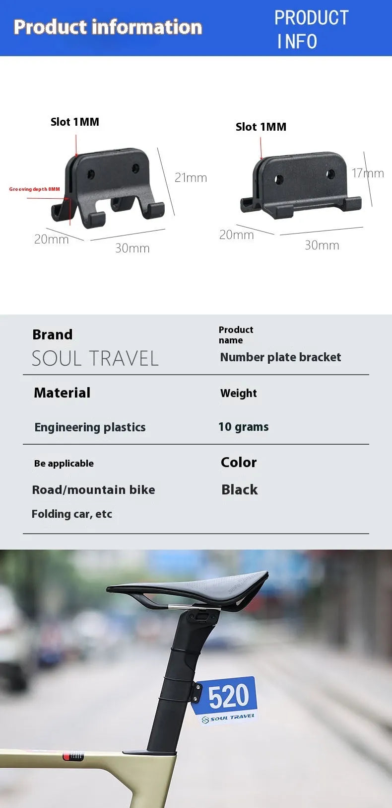 Bicycle competition number plate bracket with leather rings and tool for round tube or cracked duct mounting