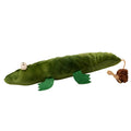 Green plush alligator cat toy measuring 30cm long with catnip pouch and peppermint scent