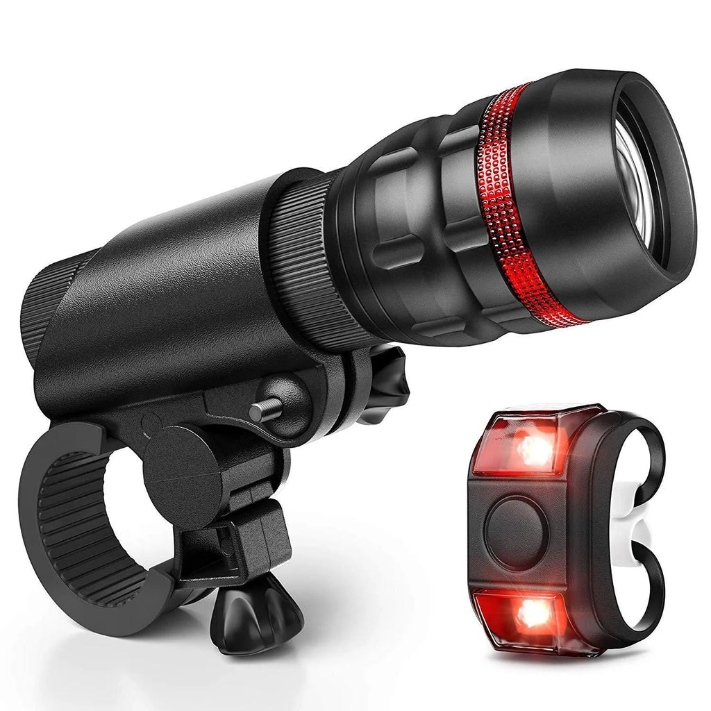 Bicycle headlight and taillight safety set with handlebar mounting bracket