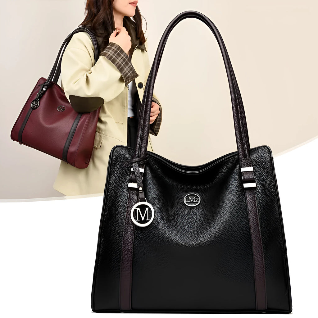 Women's large soft PU leather crossbody bag in retro style with double straps, shown in black.
