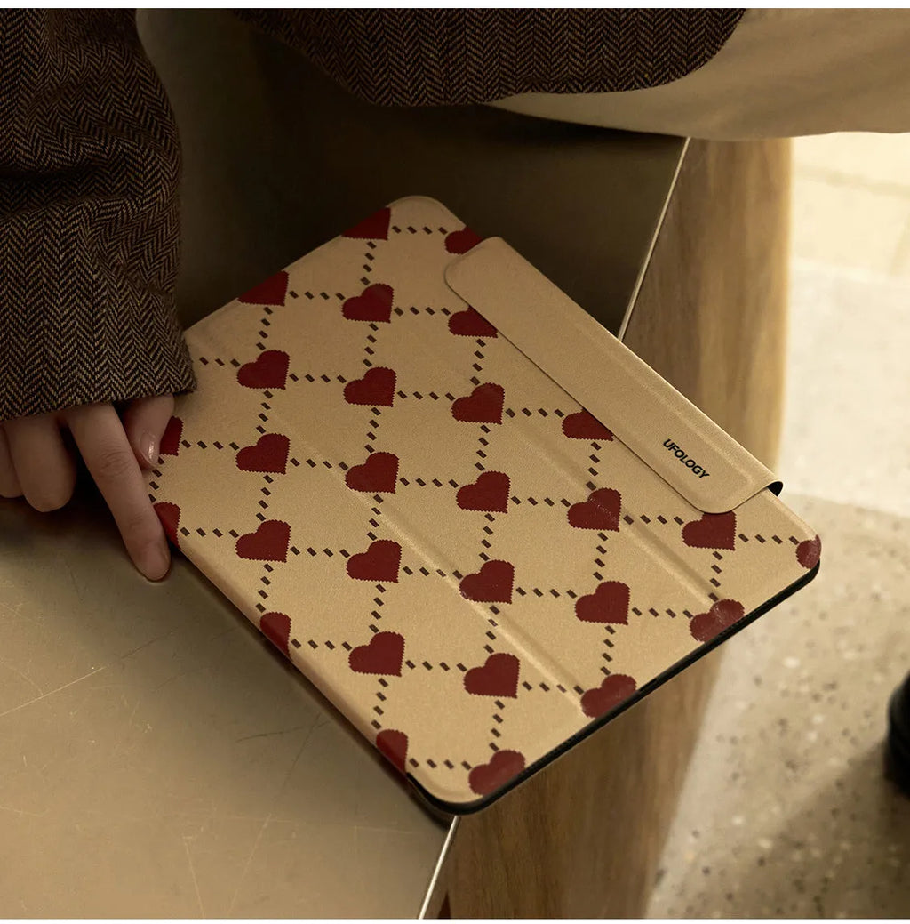 Magnetic double-sided clip protective case for 10.9-inch iPad Air tablet on a table.