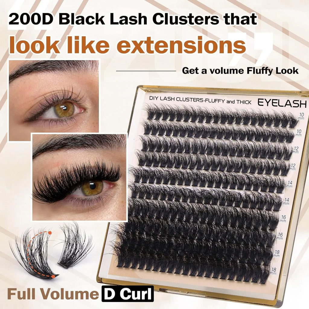 Fluffy faux mink segmented eyelashes 200D density on a white tray with tweezers