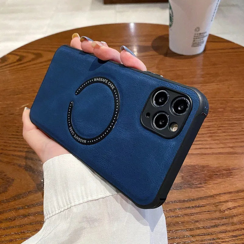 Business magnetic charging iPhone case in imitation leather with anti-fingerprint finish