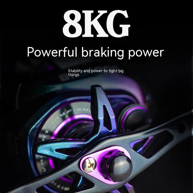 BM2000 left-handed and right-handed spinning fishing reel with magnetic brake, graphite body, and aluminium spool.