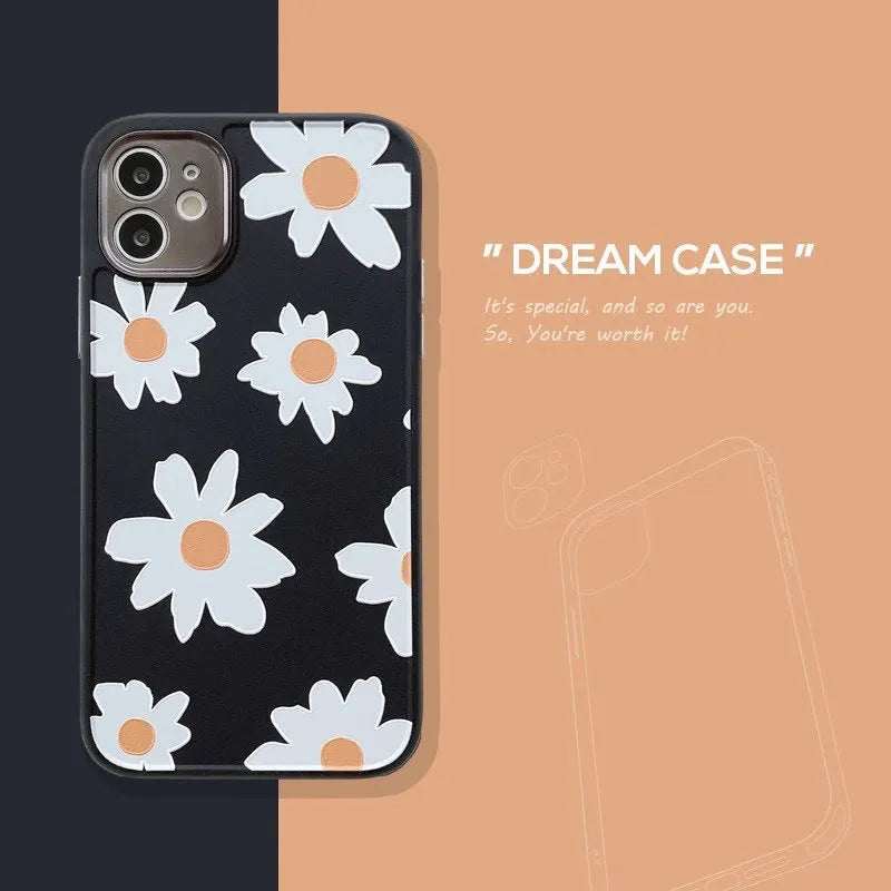 TPU phone case with all-inclusive lens cover and multi-flower chrysanthemum painted design for iPhone