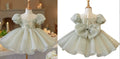 French children's birthday dress in fruit green for girls, princess style, polyester blend, suitable height 80-150cm with bow option