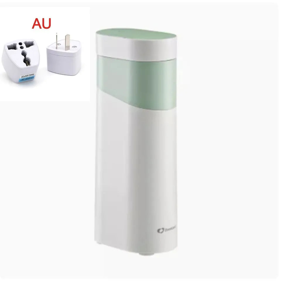 Black and green desktop water dispenser with temperature control settings and nano heating film