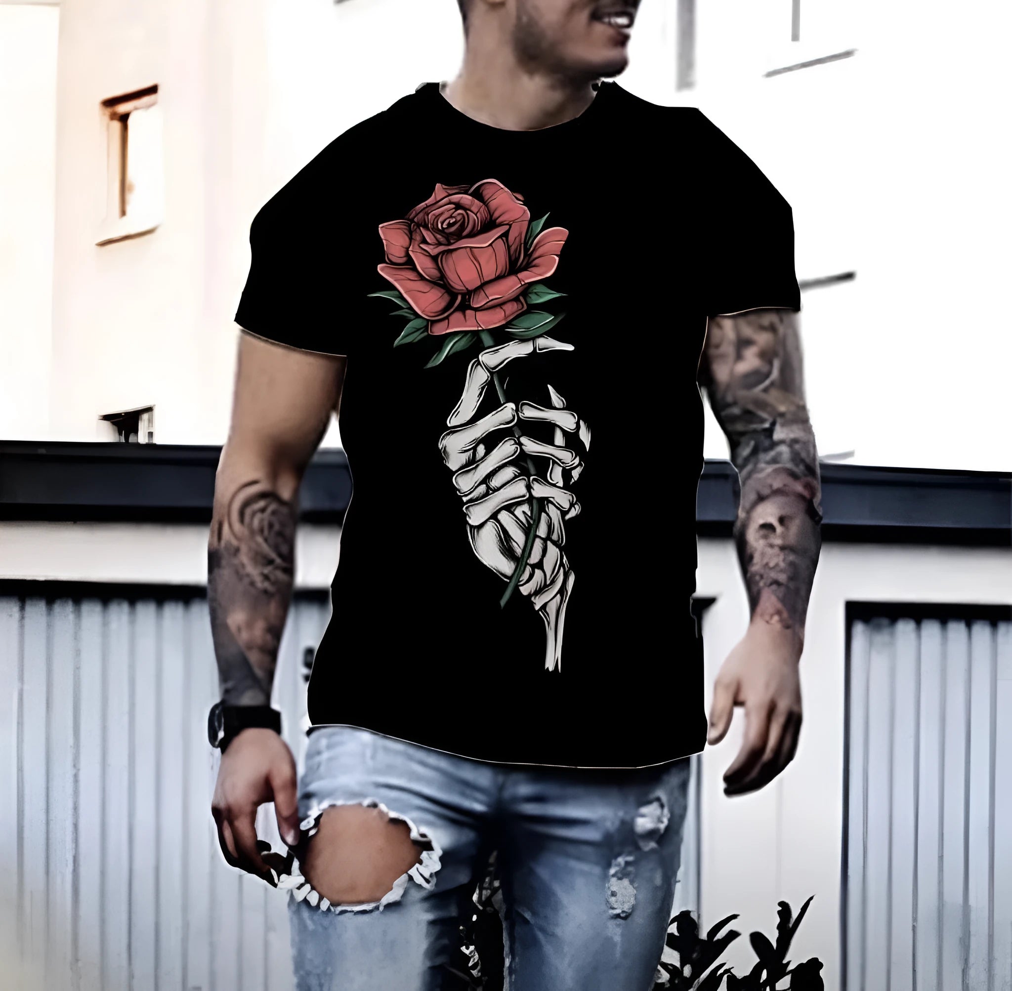 Men's 3D digital print casual round neck short sleeves T-shirt in colour DT01-12890, pullover polyester blend style