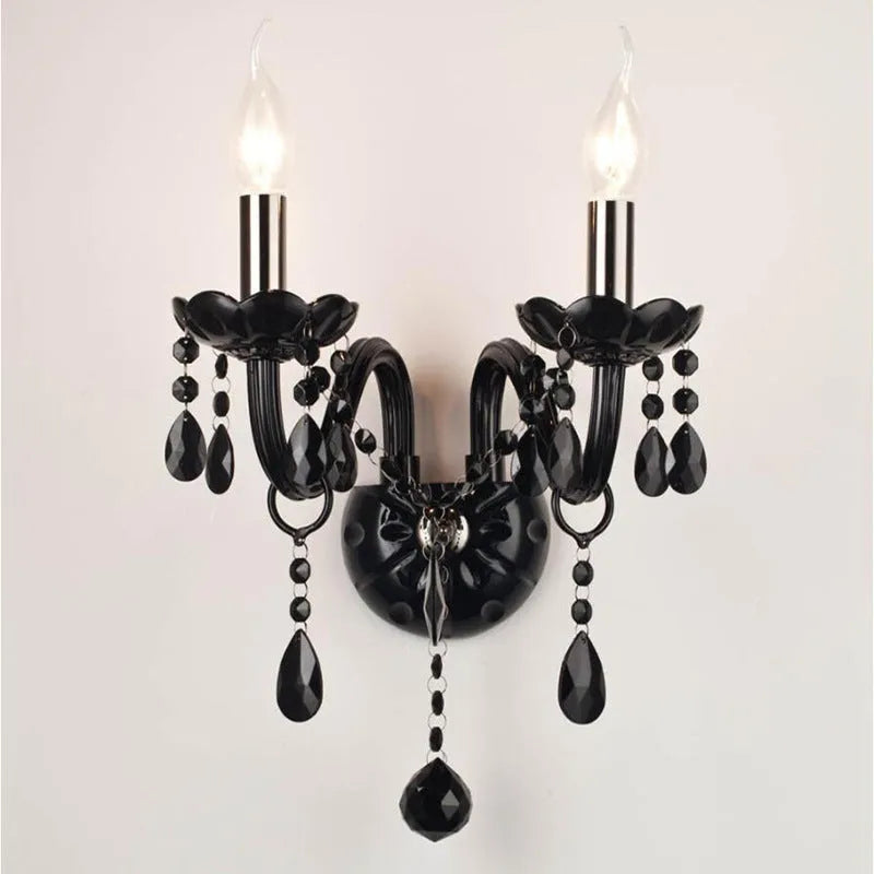 Double head European crystal wall lamp 340mm black finish living room lighting