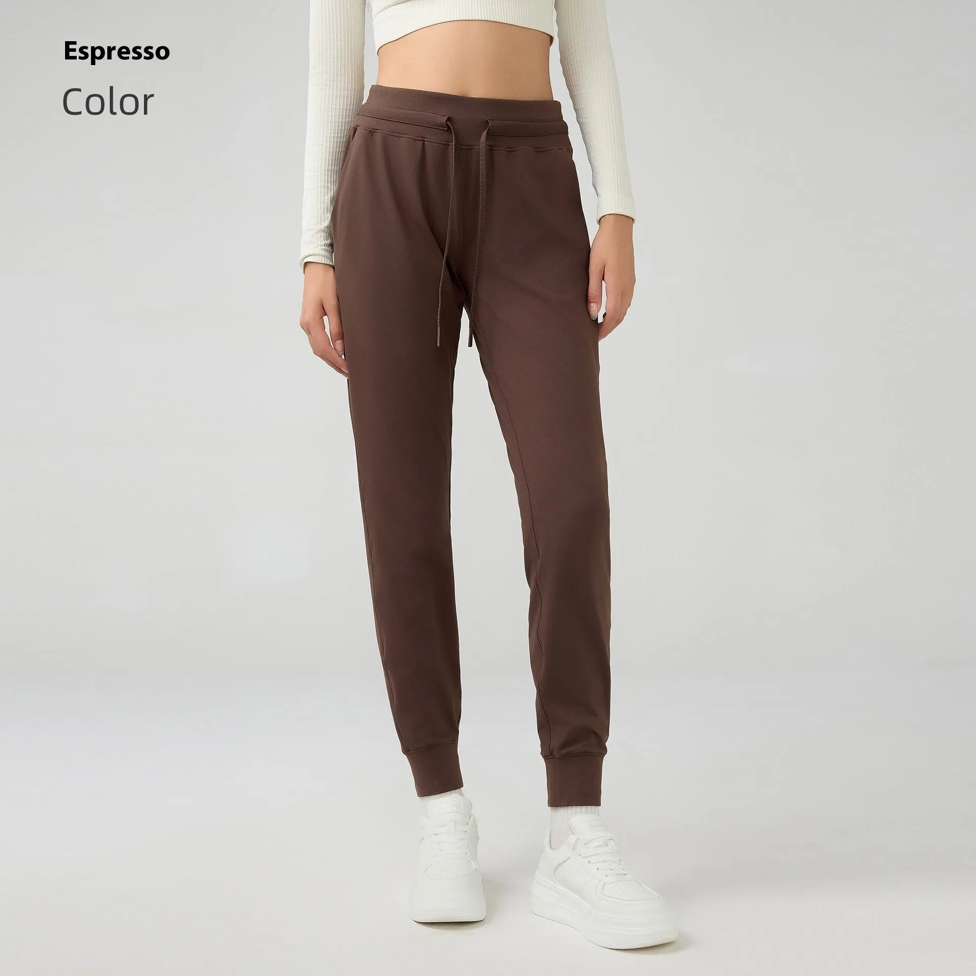 Women's high waist yoga pants in Belgian Blue colour with drawstring waistband for running fitness