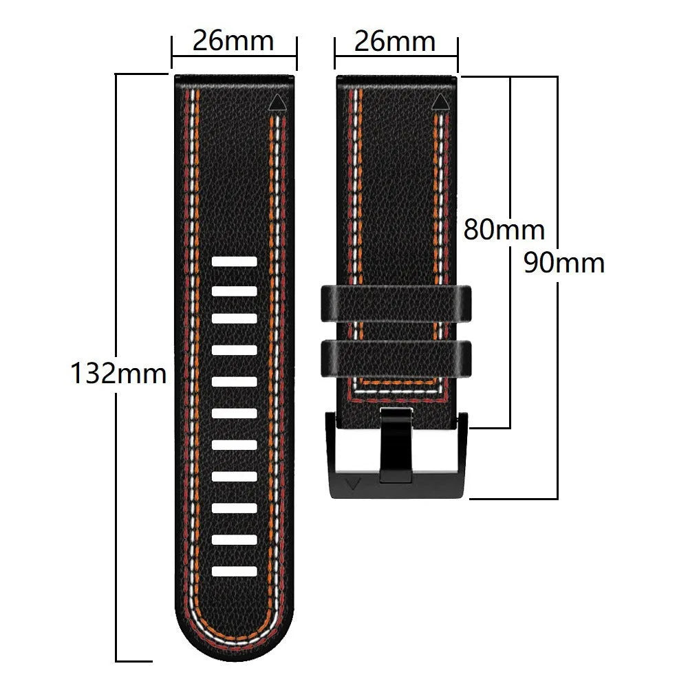 Garmin Fenix quick release silicone leather watchband in black on smartwatch