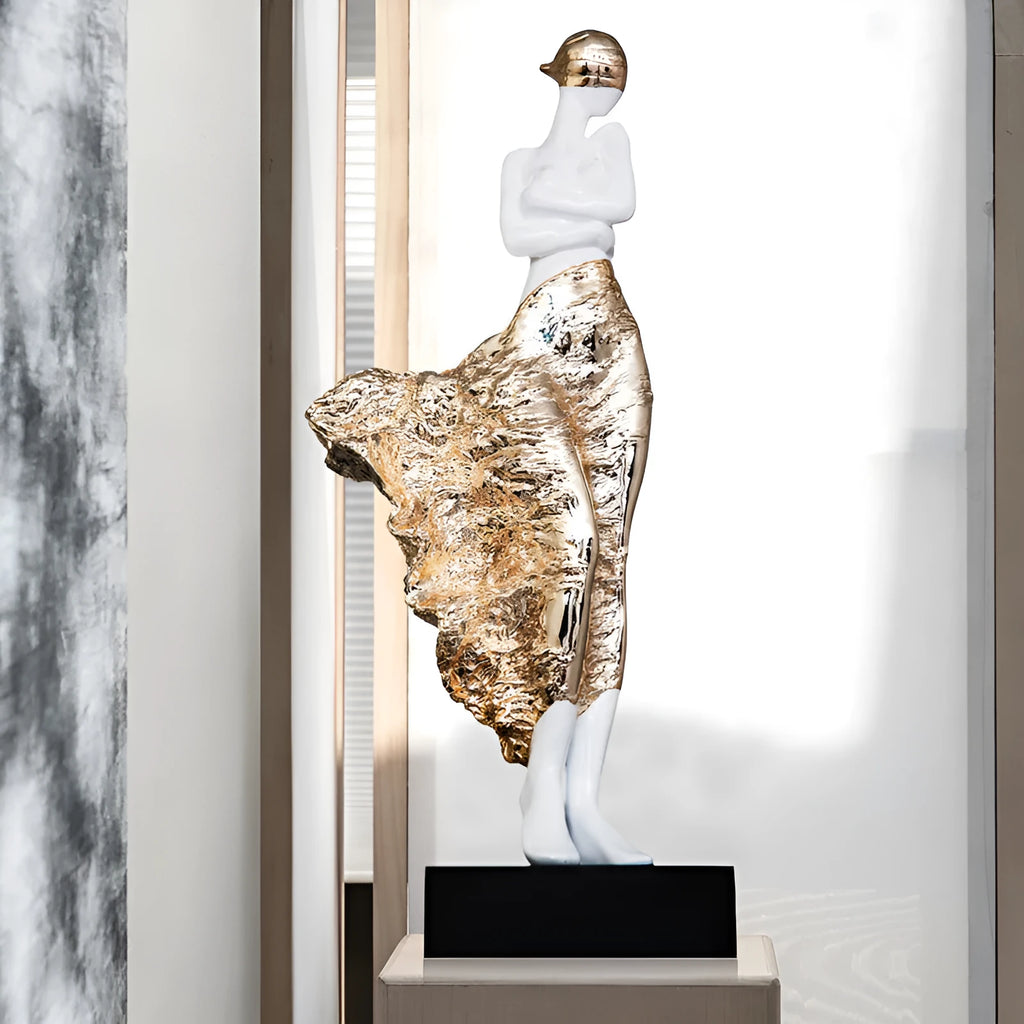 48cm modern sculptured character ornament in rose gold or silver colour on display surface