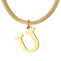 A-Z letter pendant necklace in titanium steel with gold colour snake bones chain, unisex initial jewellery