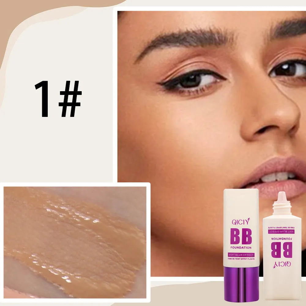 Feeding bottle of BB cream liquid foundation concealer showing brightening repair formula.
