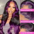 Gradient purple human hair lace front wig with Ruili waves on a mannequin head.