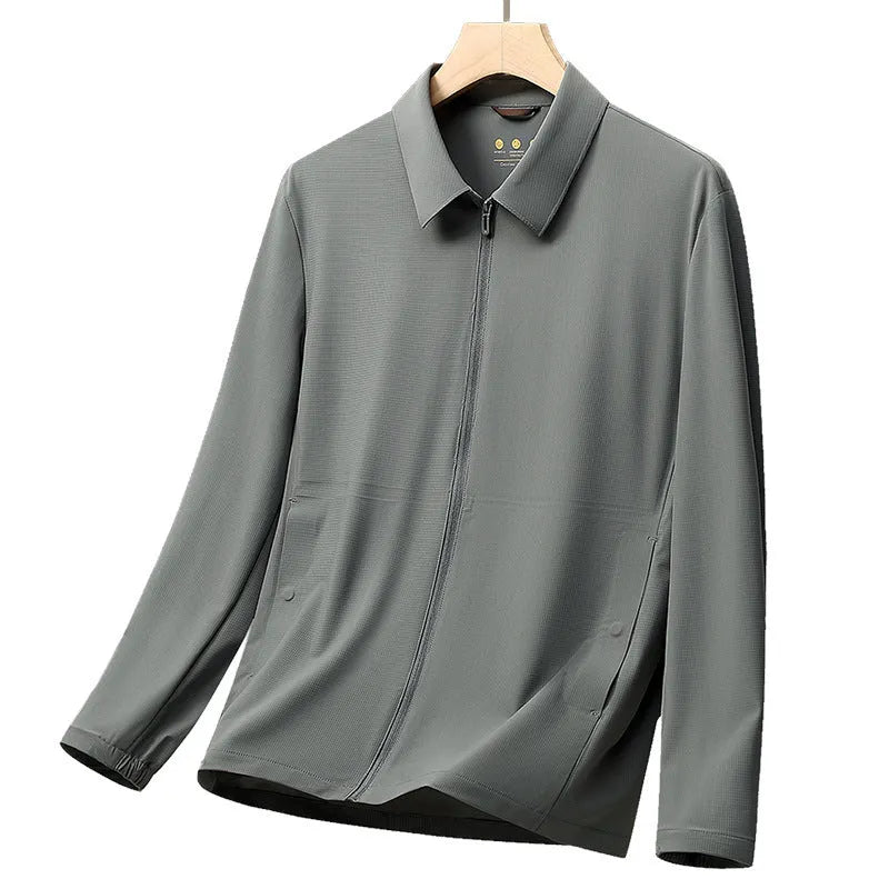 Summer business administration shirt in nylon-spandex fabric with lapels design for office wear