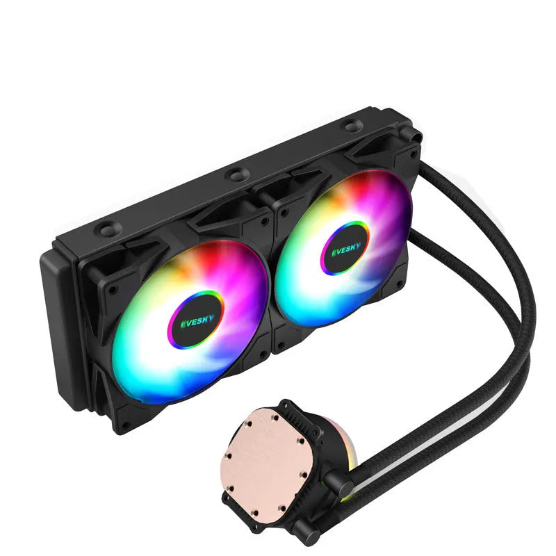 Aluminium CPU radiator with fans and RGB lighting for gaming PC cooling