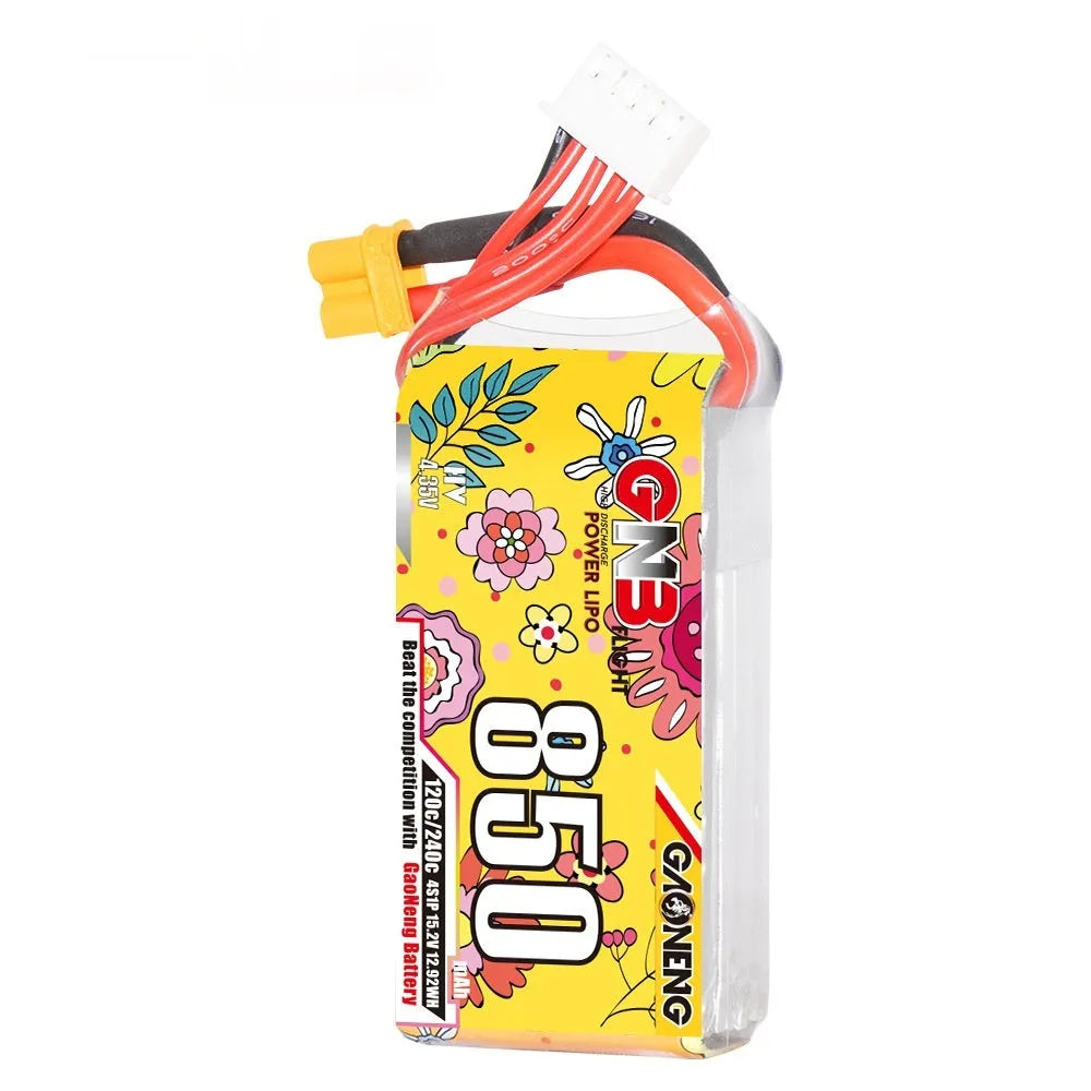 GNB 850mAh 4S 15.2V 120C LiPo battery pack with XT30 connector for RC aircraft