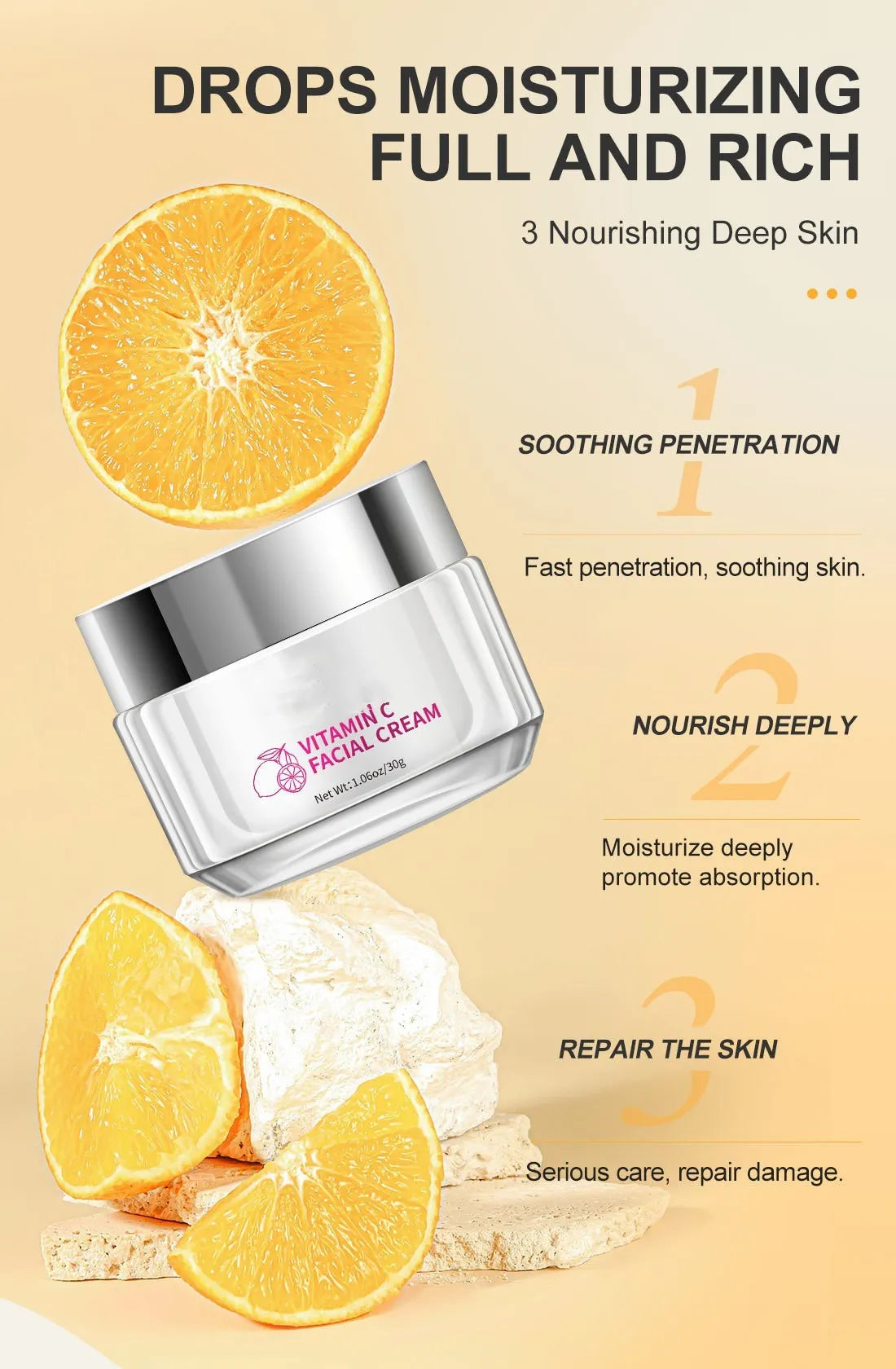 Vitamin C face cream 30g universal skin type compact 6x6x5.2cm cosmetic skincare product