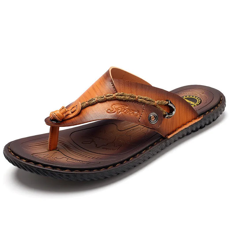 Men's non-slip casual slippers in black PU leather with lightweight construction