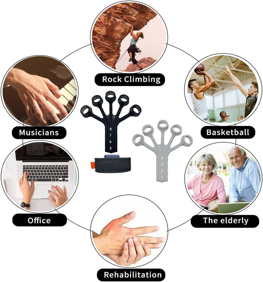 Silicone finger flexion and extension rehabilitation trainer with tension rope and adjustable belt