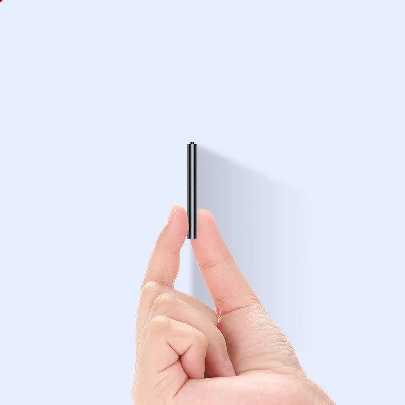 Black smart mini voice recorder with dual microphones, zinc alloy casing, 39.5 mm long