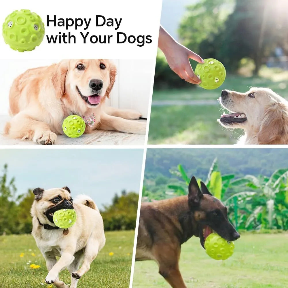 Durable elastic rubber dog toy ball in assorted colours with a textured surface for teeth cleaning.
