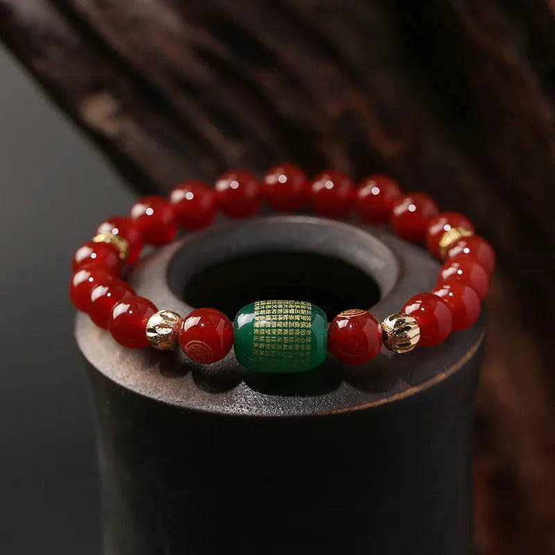 Red agate Guanyin Buddhist prayer bracelet with auspicious patterns in New Chinese Style