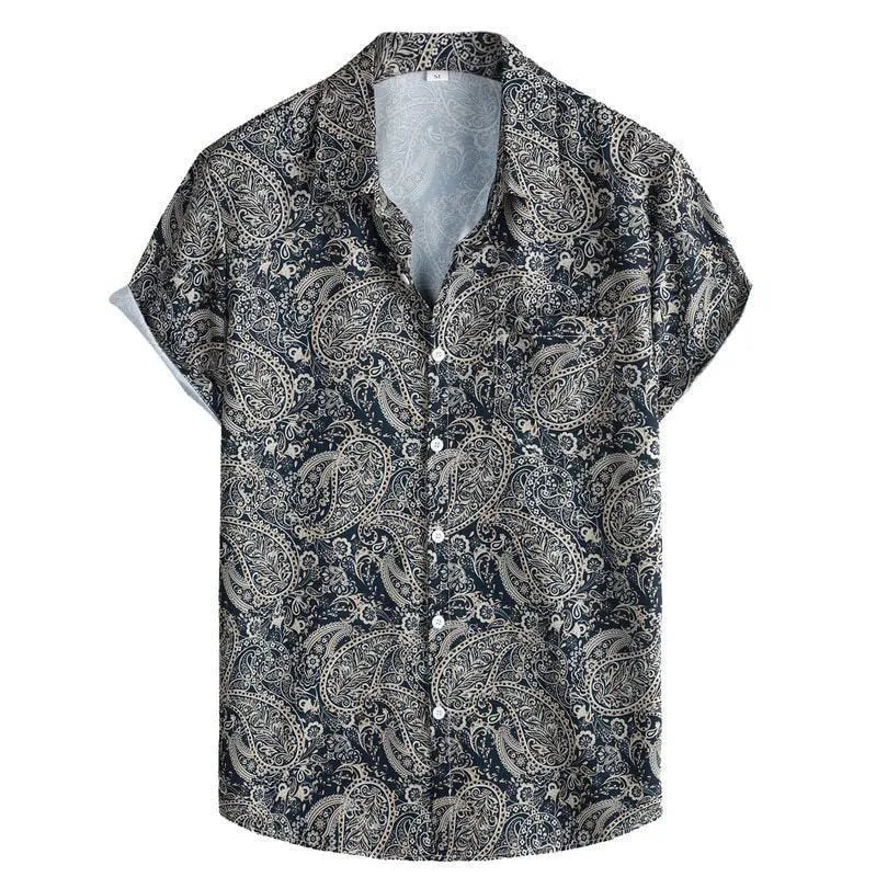 Men's slim fit Hawaiian shirt with digital printed pattern on polyester fabric