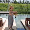 Colourful vertical stripe halter dress for girls, polyester trouser-length style