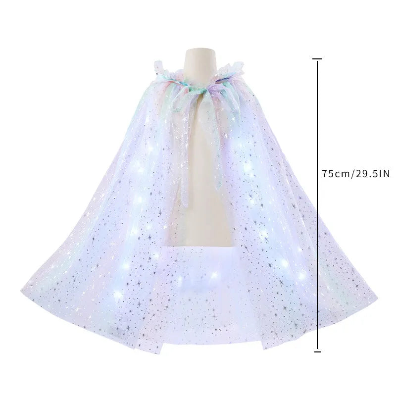 Aisha glowing cloak women's nylon lace dress 75cm free size in white light, colour light, or no light style