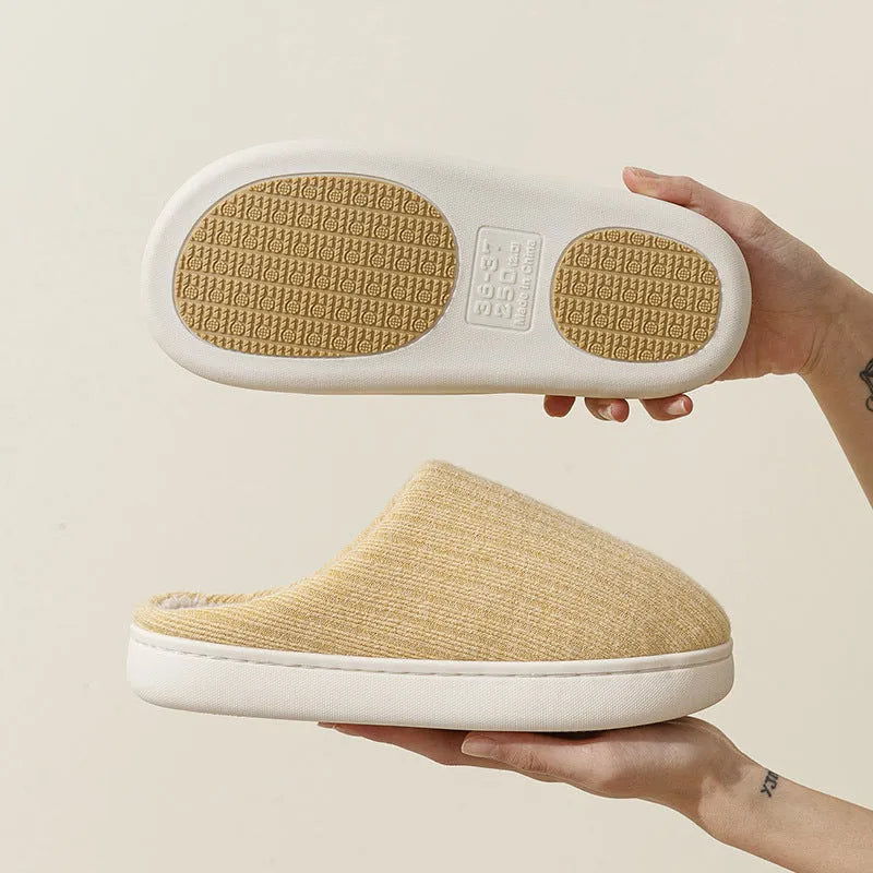 Non-slip cotton slippers for elderly in light gray with anti-slip sole and cotton cloth upper