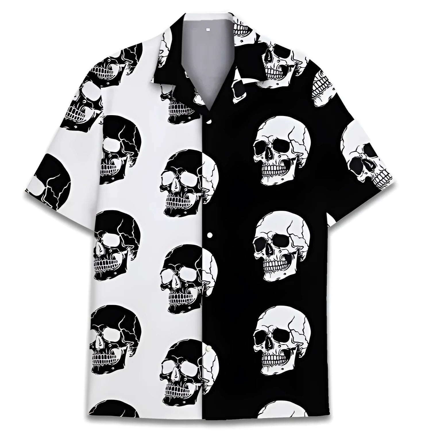 Man wearing a patterned Cuban collar summer shirt in lightweight polyester fabric.