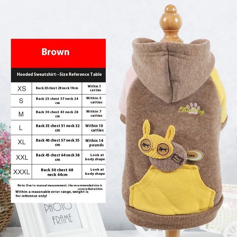 Brown cotton dog sweatshirt for pets on a mannequin, showing casual leisure style.