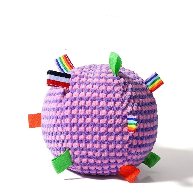 Blue vocal ball dog chew toy with rolling molar ring design and pineapple lattice texture, 17cm diameter