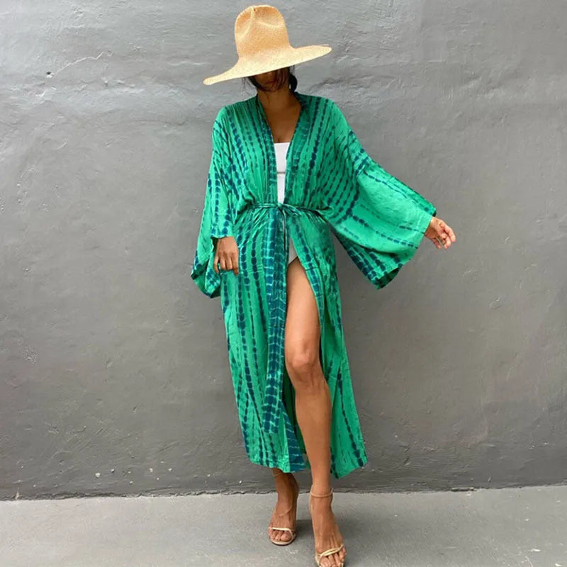 Printed cotton beach cover-up blouse in DN0712 series colours with loose fit for swimwear
