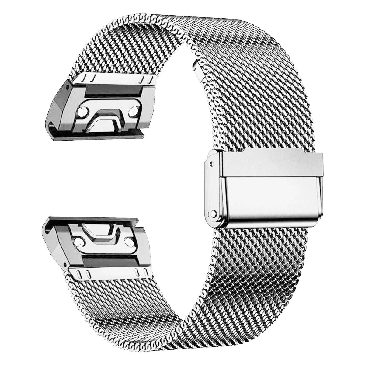 Stainless steel card-style replacement strap for Garmin Fenix 7 and Fenix 6 smartwatches in silver colour