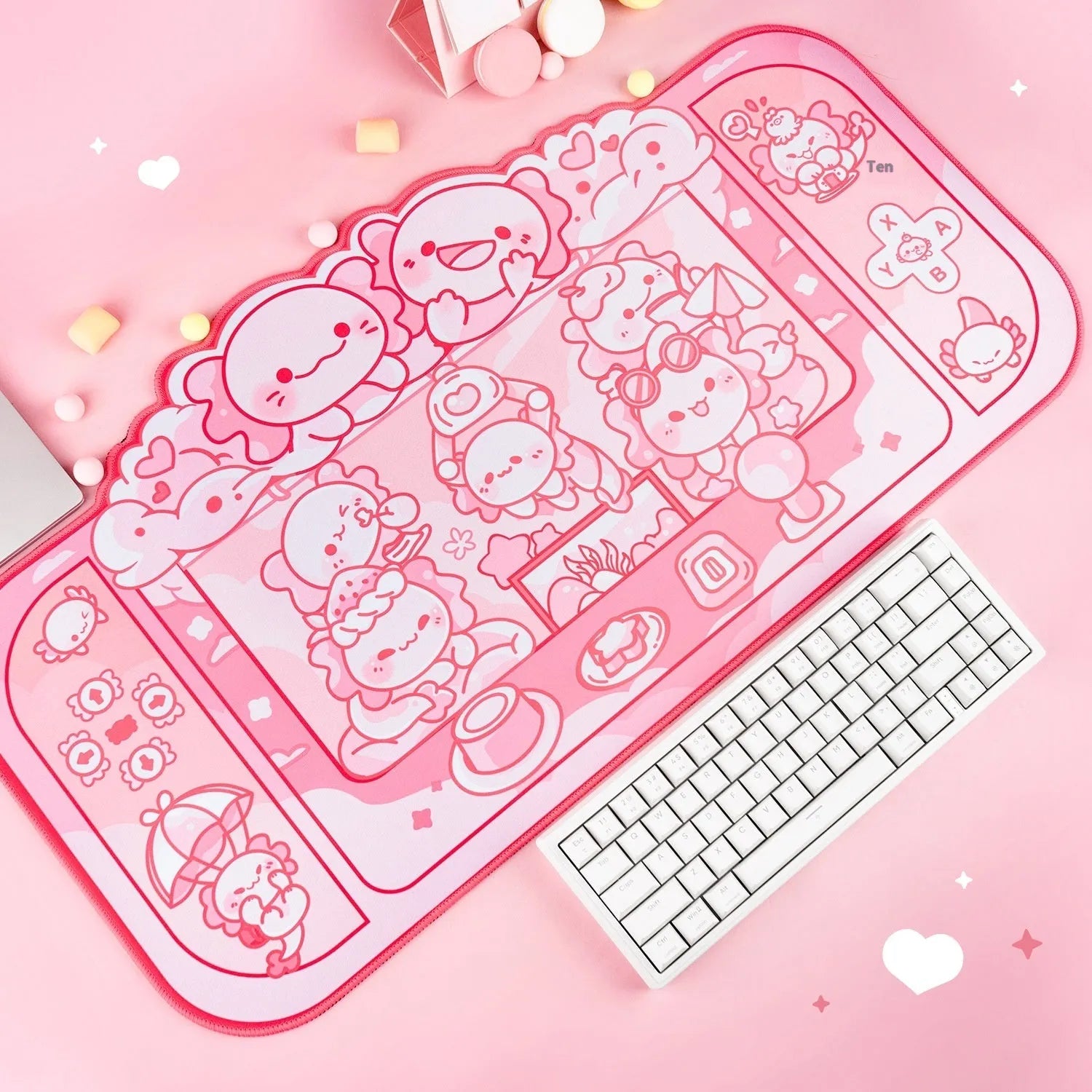 Hexagonal large mouse pad with dragon crane machine anime design, measuring 75cm by 40cm.