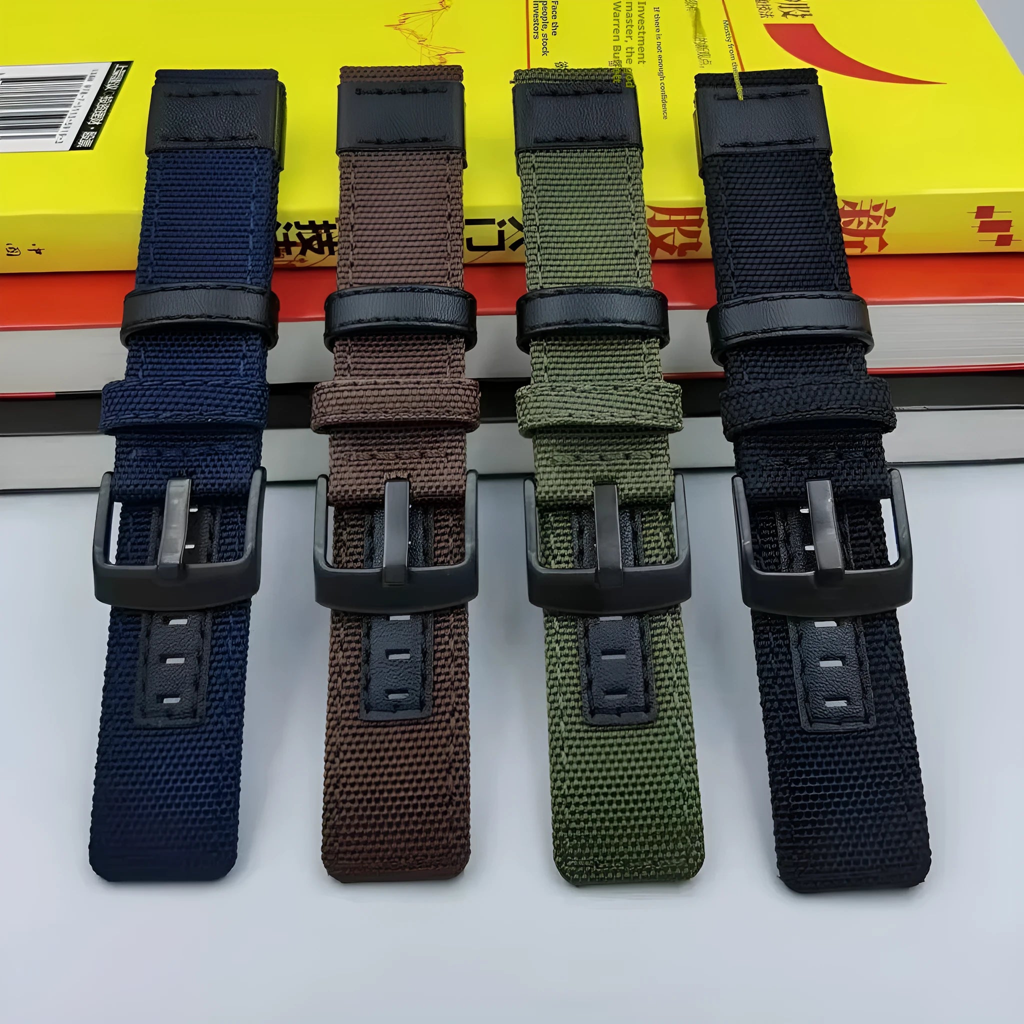 Oxford cloth canvas watch strap shown in camouflage colour, displaying the textured fabric and standard watch lugs.