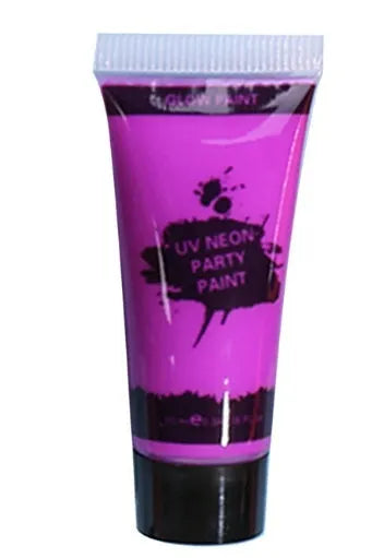 25ml neon face paint tubes in red, yellow, green, purple, orange, and pink colours with safe non-toxic gouache formula