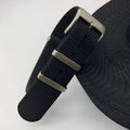 Nylon integrated watch strap shown in army green, with 20mm and 22mm width options displayed.