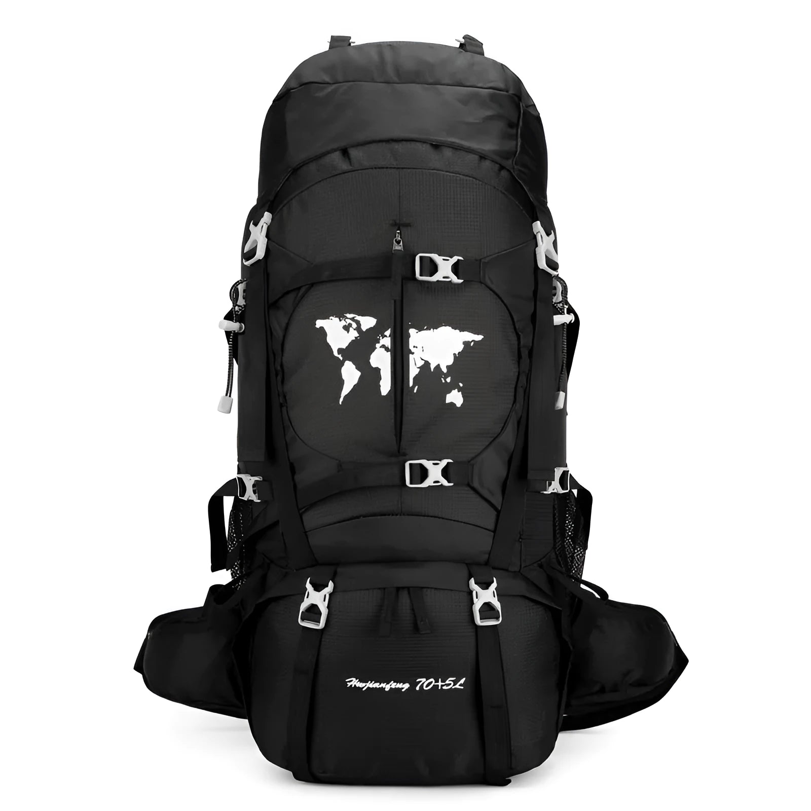 Large capacity professional climbing backpack with internal bracket in black for hiking and camping