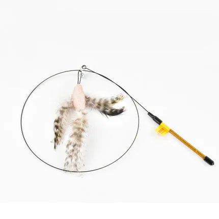 Black funny cat stick cat toy with bird feather and wire tip, single-pack interactive teaser wand for cats