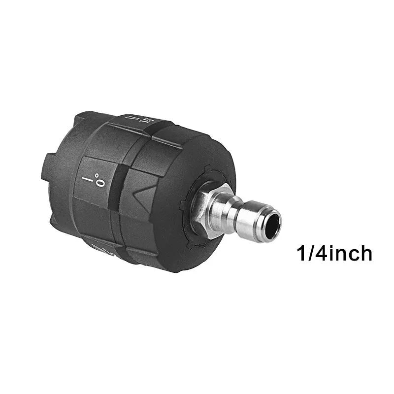 Multi-functional five-pattern high-pressure water gun spray nozzle made from black engineering plastic.