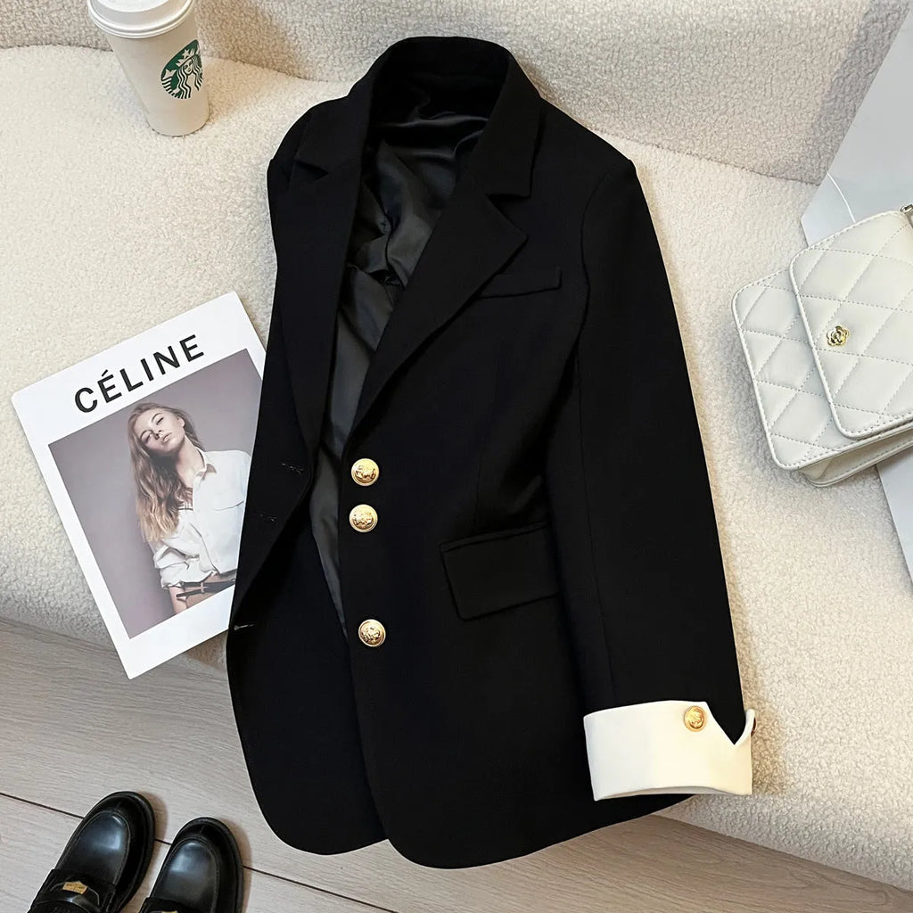 Women's Korean-style loose coat in polyester with 65cm length and commuting design